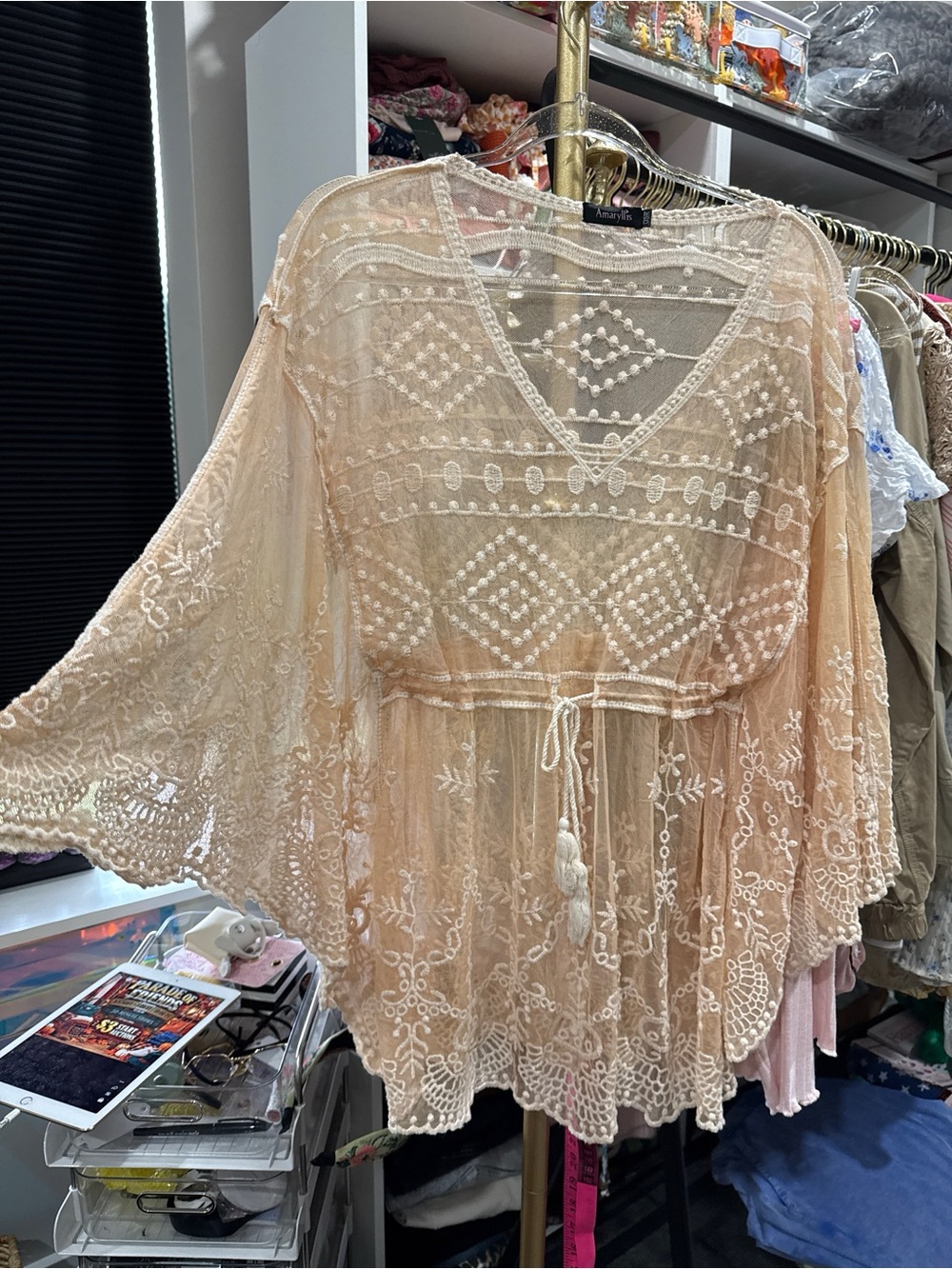 Amaryllis Sheer Embroidered Tunic in Light Peach